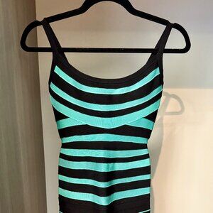 Herve Leger Teal and Black Bandage Dress, Size 2